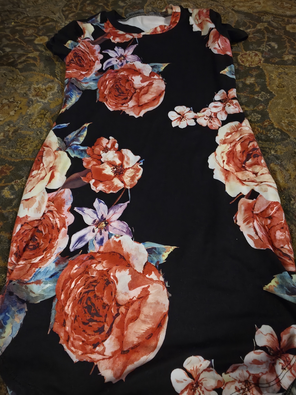 4/$25 Deal! Eclipse Black Mini Dress with Red Floral Print